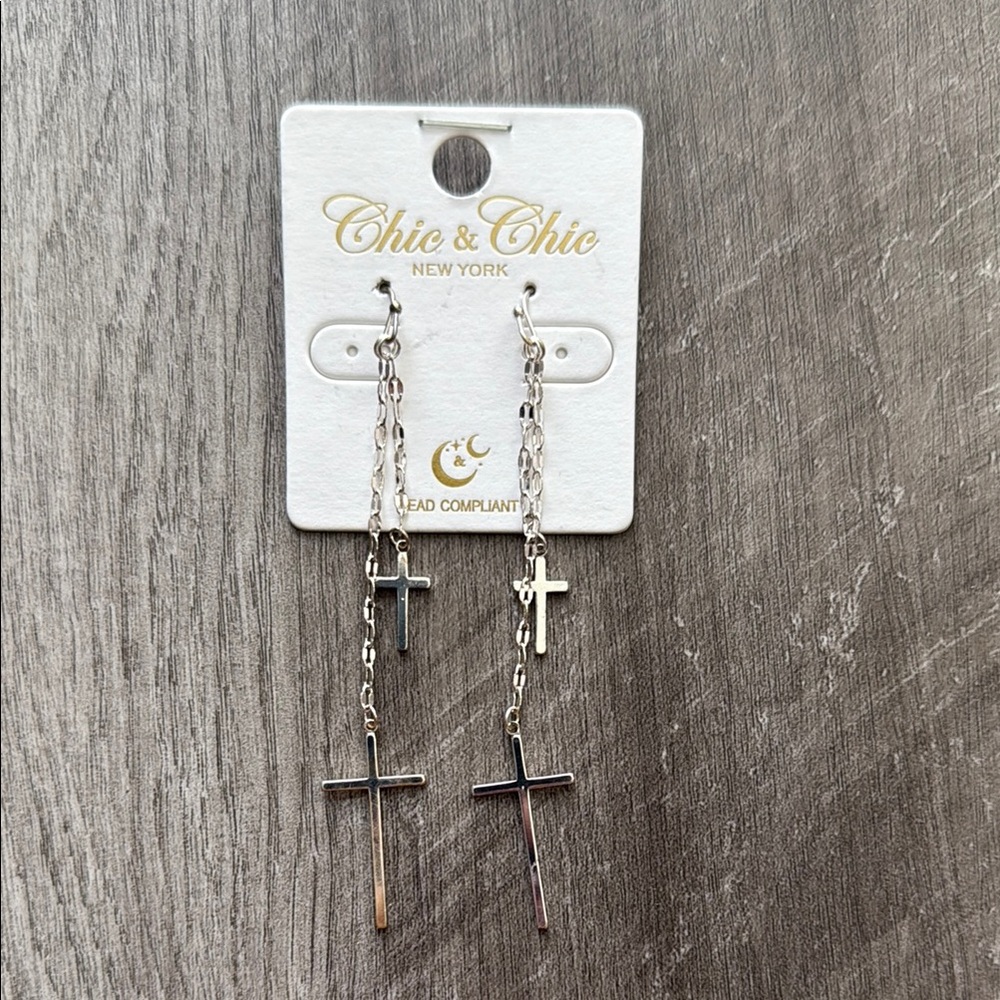 Silver Cross Dangle Earrings